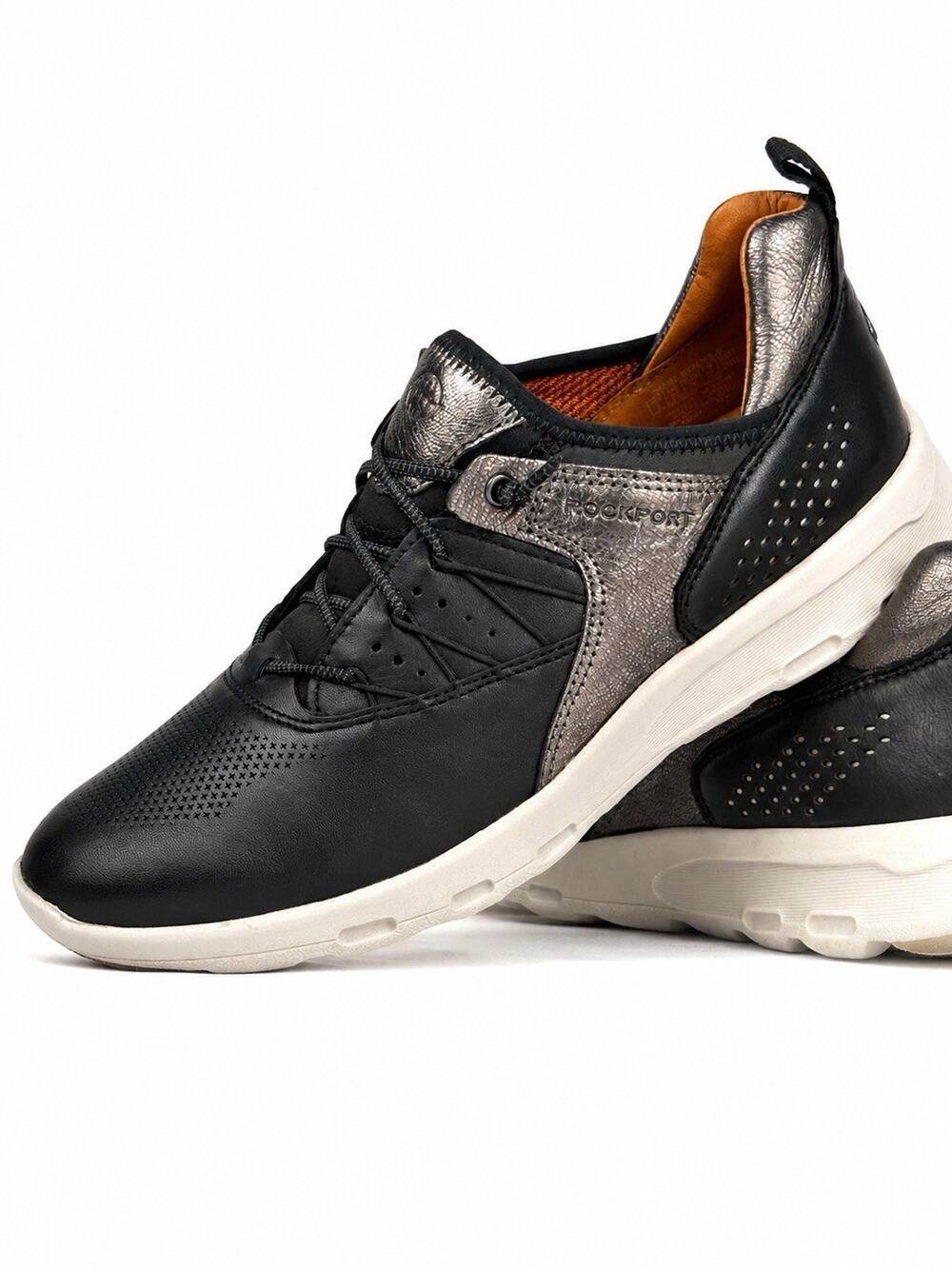 Rockport Let’s Walk Bungee Women’s Sz 8 M Black Leather Walking Sneakers CH3361